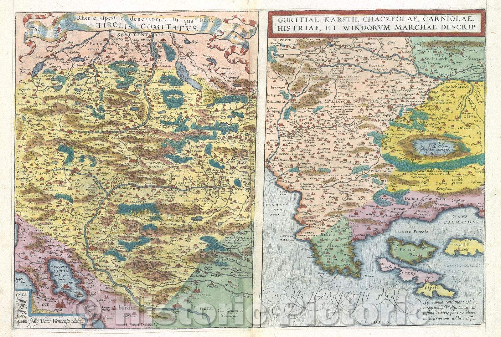 Historic Map : Rhetiae alpestris descriptio, in qua hodie Tirolis Comitatus.:: Tirol, 1575 , Vintage Wall Art