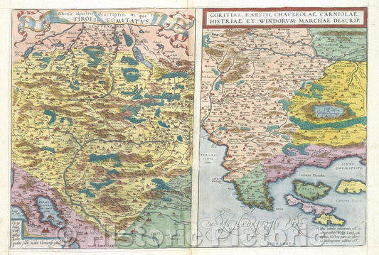 Historic Map : Rhetiae alpestris descriptio, in qua hodie Tirolis Comitatus.:: Tirol, 1575 , Vintage Wall Art