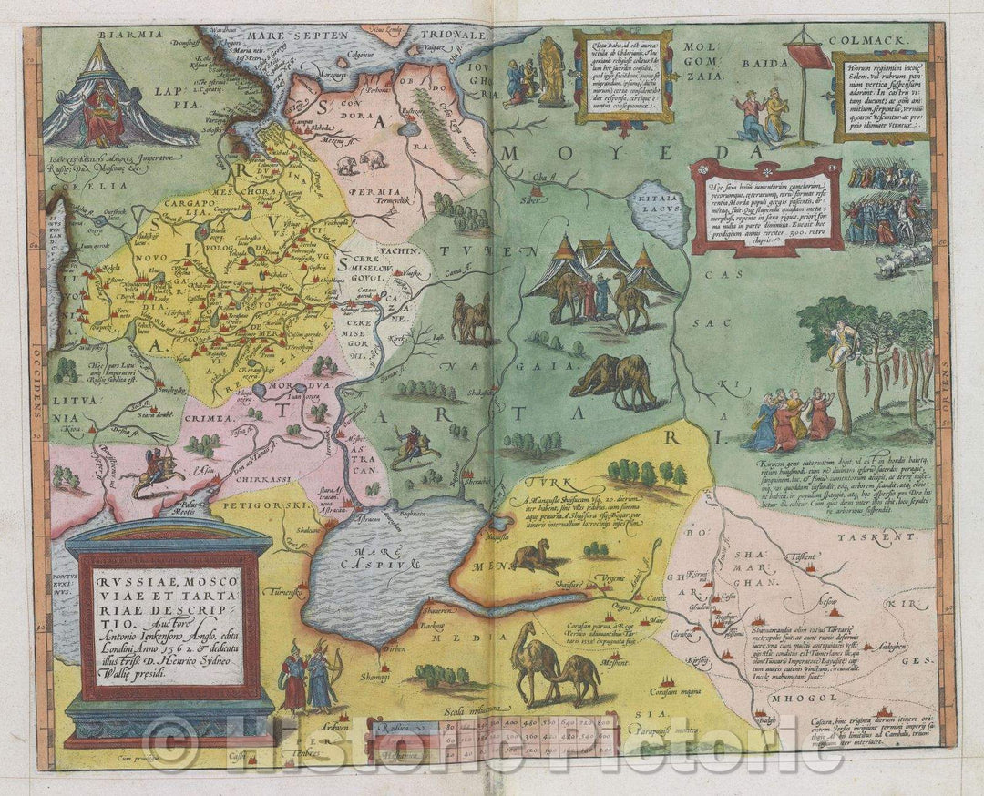 Historic Map : Russiae, Moscoviae et Tartarie Descriptio. Auctore Antonio Ienkenso Anglo, edita Londini Anno 1562 and dedicata illustriss D. Henrico Sydneo Wallie, 1575 , Vintage Wall Art