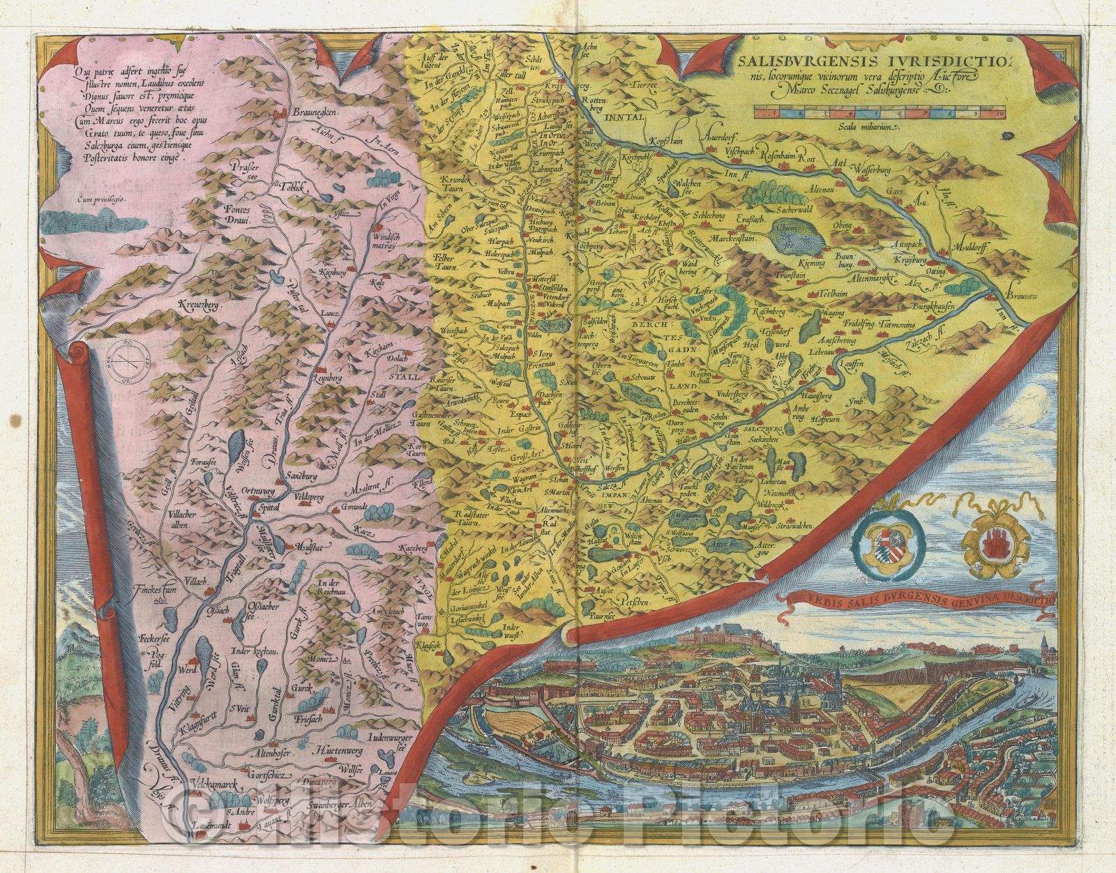 Historic Map : Salisburgensis Iurisdictionis, locorumque vicinorum vera descriptio Auctore Marco Secznagel Salisburgense , 1575 , Vintage Wall Art
