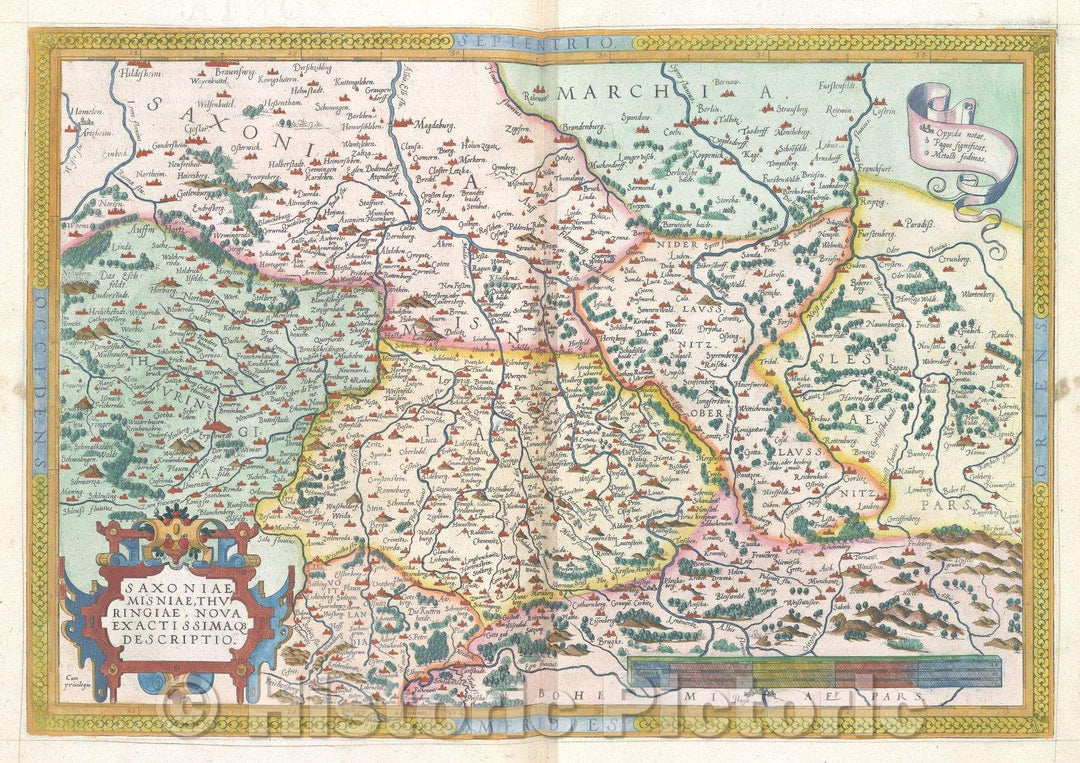 Historic Map : Saxoniae, Misniae, Thuringiae, Nova Exactissimaque Descriptio. :: New and most exact map of Obersachsen, Meissen, and Thuringen., 1575 , Vintage Wall Art
