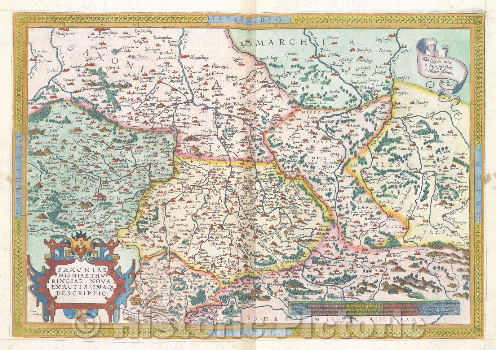 Historic Map : Saxoniae, Misniae, Thuringiae, Nova Exactissimaque Descriptio. :: New and most exact map of Obersachsen, Meissen, and Thuringen., 1575 , Vintage Wall Art