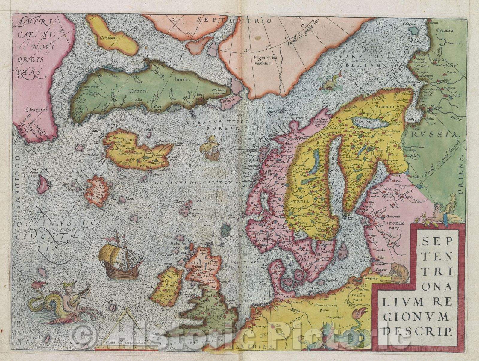 Historic Map : Septenrionalium Regionum Descrip., 1575 , Vintage Wall Art