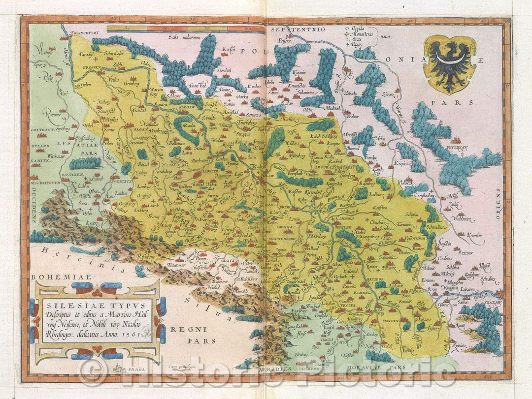 Historic Map : Silesiae Typus. Descriptus et editus a Martino Heilwig Neisense, et Nobili viro Nicolao Rhedinger dedicatus Anno. 1561:: Silesia., 1561 , Vintage Wall Art
