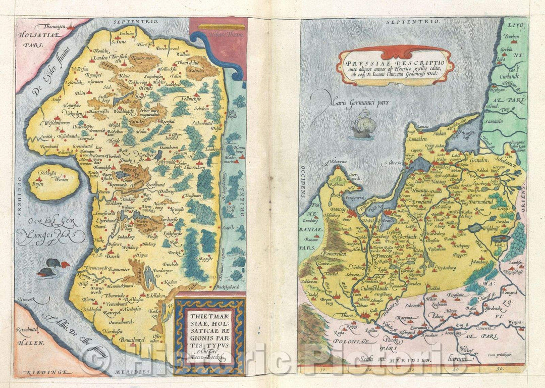 Historic Map : Thietmarsiae, Holsaticae Regionis Partis Typus. Auctore Petro Boeckel:: Map of Dithmarschen, part of the region of Holstein, 1575 , Vintage Wall Art