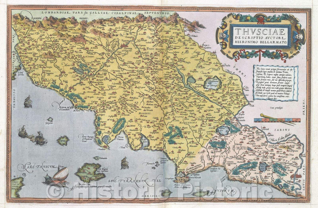 Historic Map : Thusciae Descriptio Auctore Hieronymo Bellarmato :: Toscana., 1575 , Vintage Wall Art