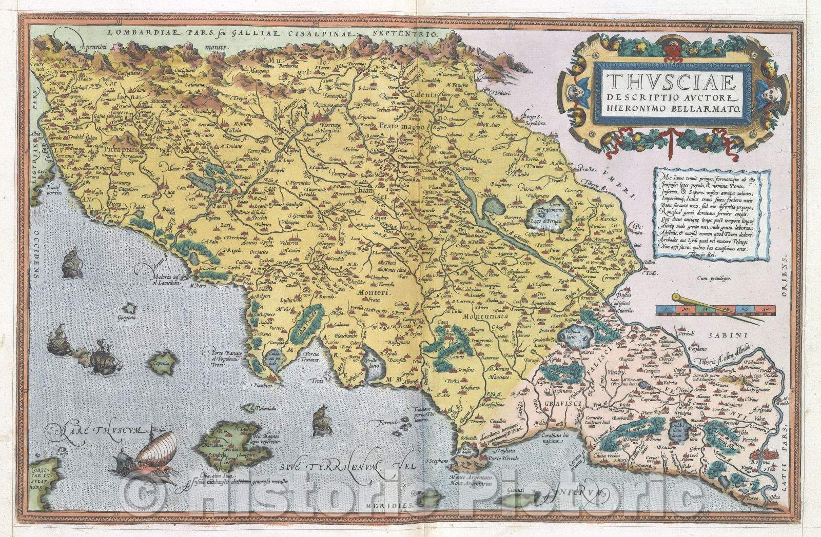 Historic Map : Thusciae Descriptio Auctore Hieronymo Bellarmato :: Toscana., 1575 , Vintage Wall Art