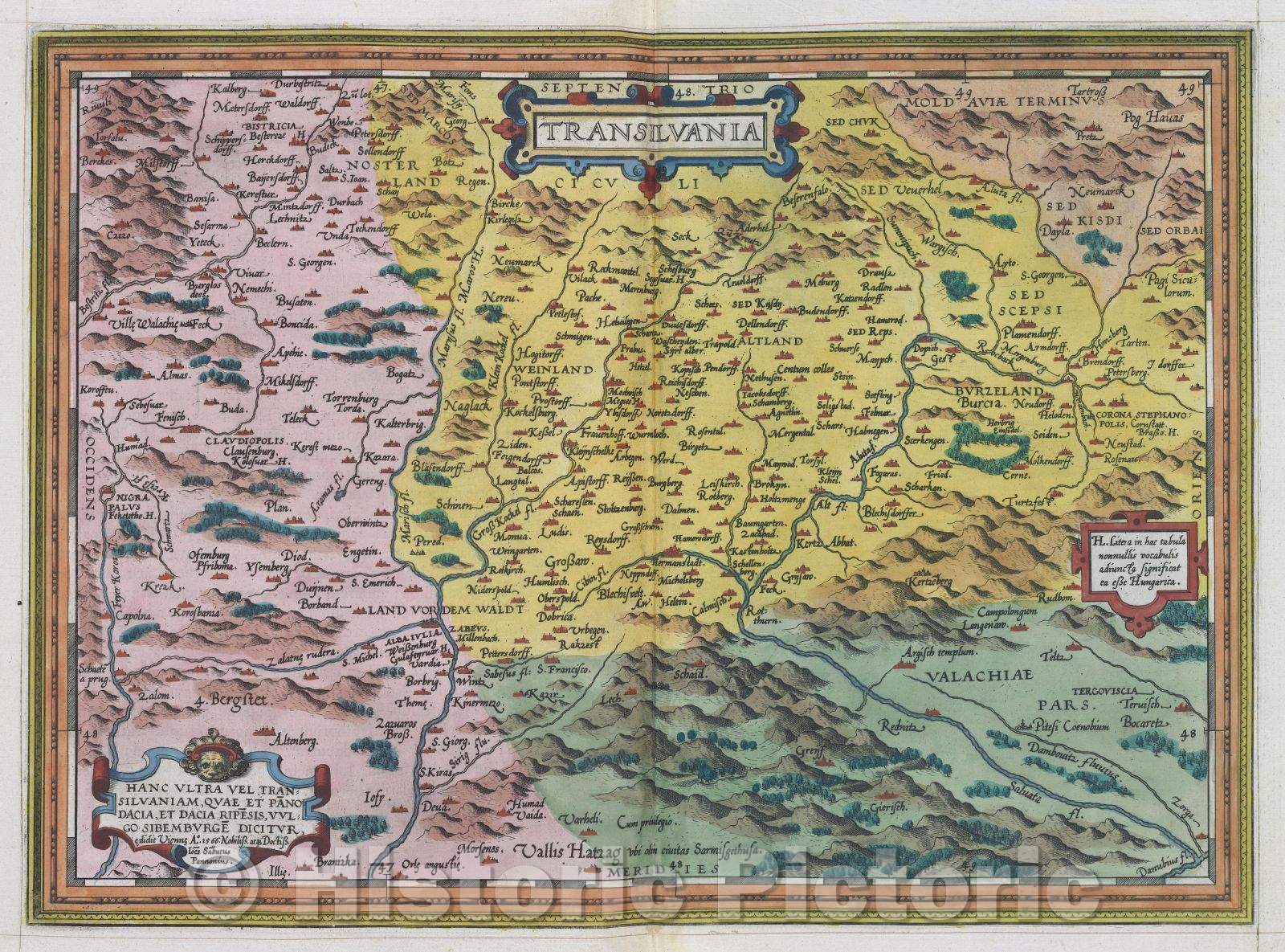 Historic Map : Transilvania., 1575 , Vintage Wall Art