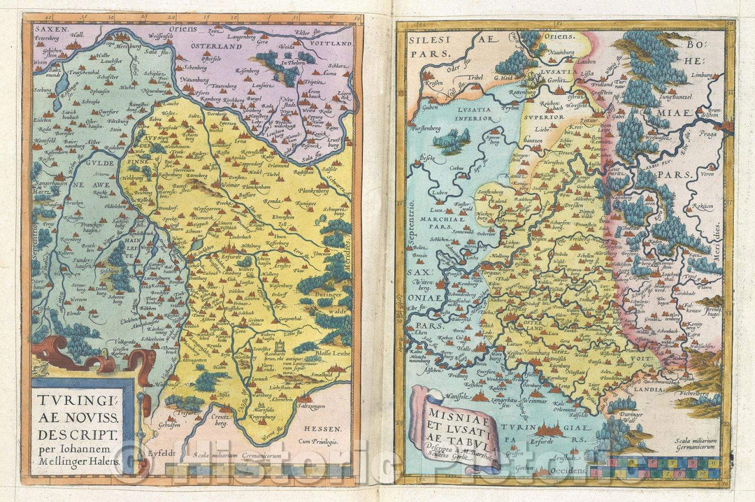 Historic Map : Turingiae Noviss. Descript. per Iohannem Mellinger Halens:: Newest map of Thuringen, 1575 , Vintage Wall Art