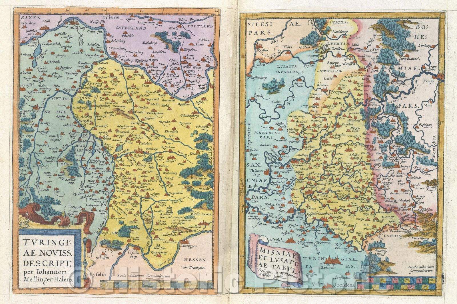 Historic Map : Turingiae Noviss. Descript. per Iohannem Mellinger Halens:: Newest map of Thuringen, 1575 , Vintage Wall Art
