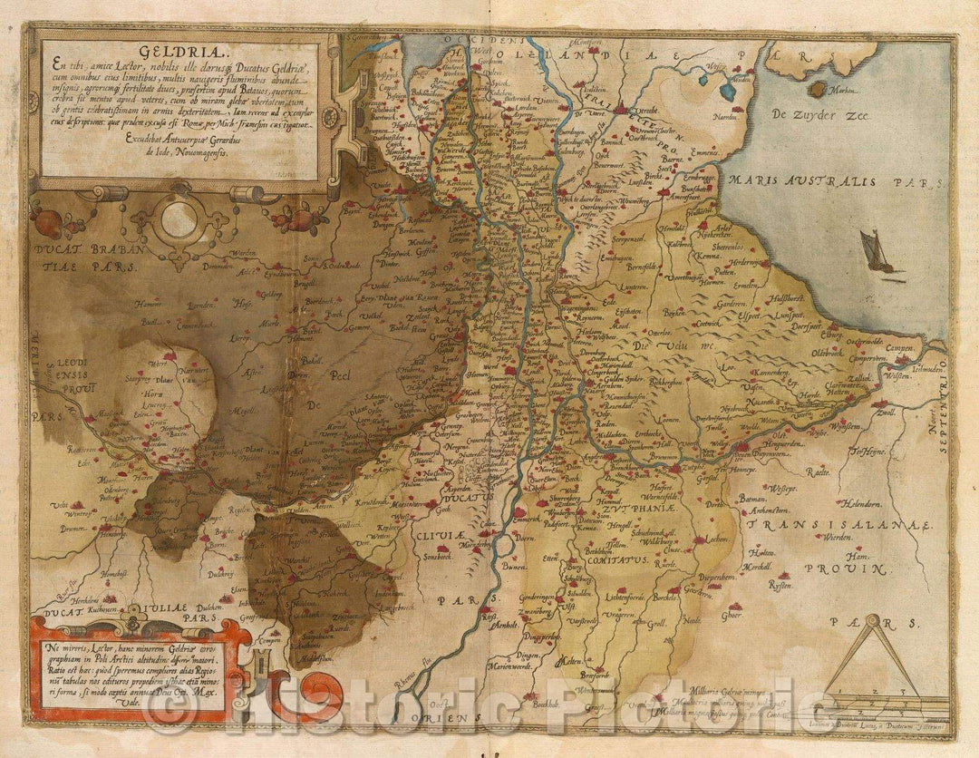 Historic Map : Geldria. En tibi, amice Lector, nobilis ille clarusque Ducatus Geldriae, cum omnibus eius limitibus, multis nauigeris fluminibus abunde insignis,, 1578 , Vintage Wall Art