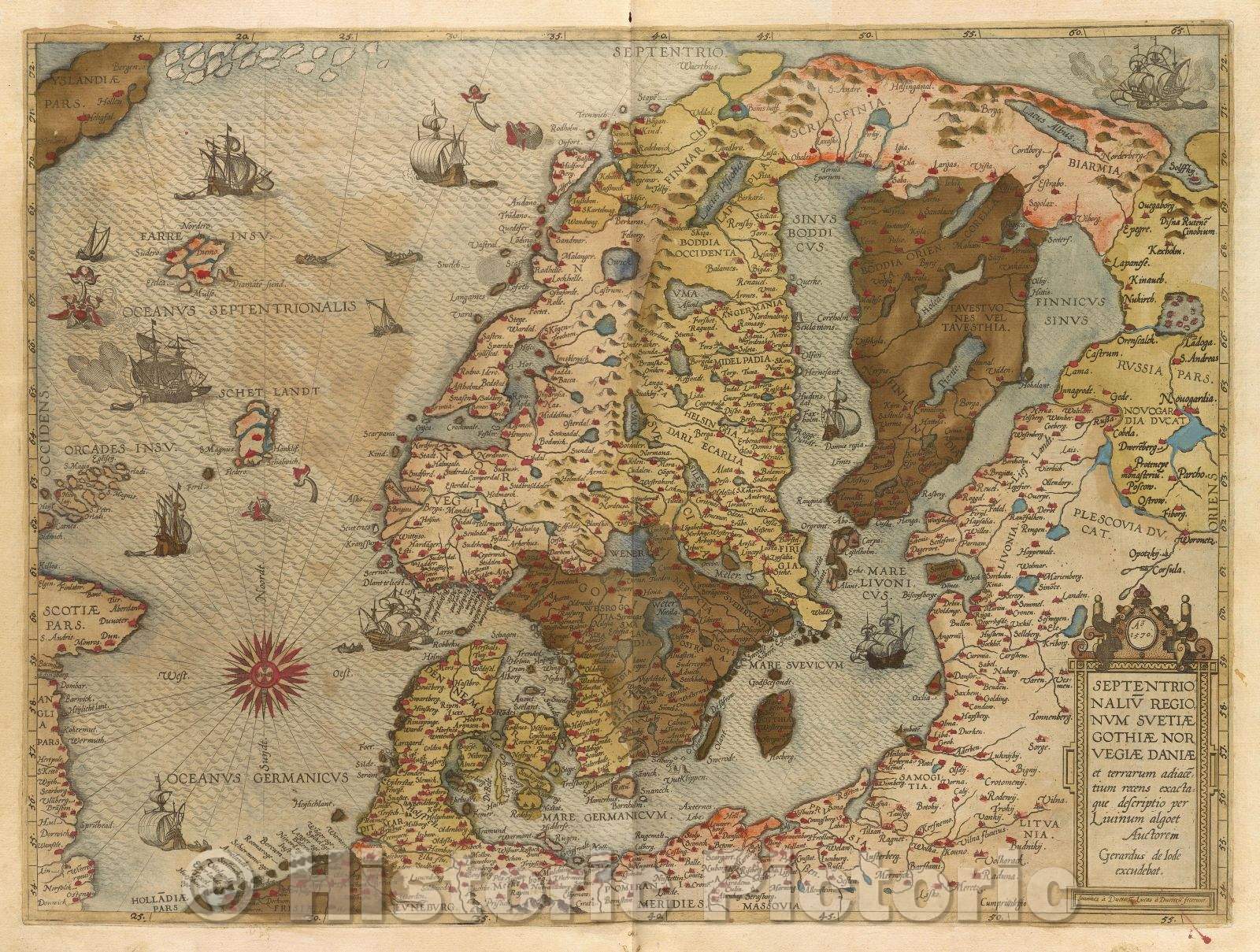Historic Map : Septentrionaliu regionum Suetiae Gothiae Novegiae Daniae et terrarum adiacetium recens exactaque descriptio per Liuinum algoet auctorem Gerardus, 1578 , Vintage Wall Art