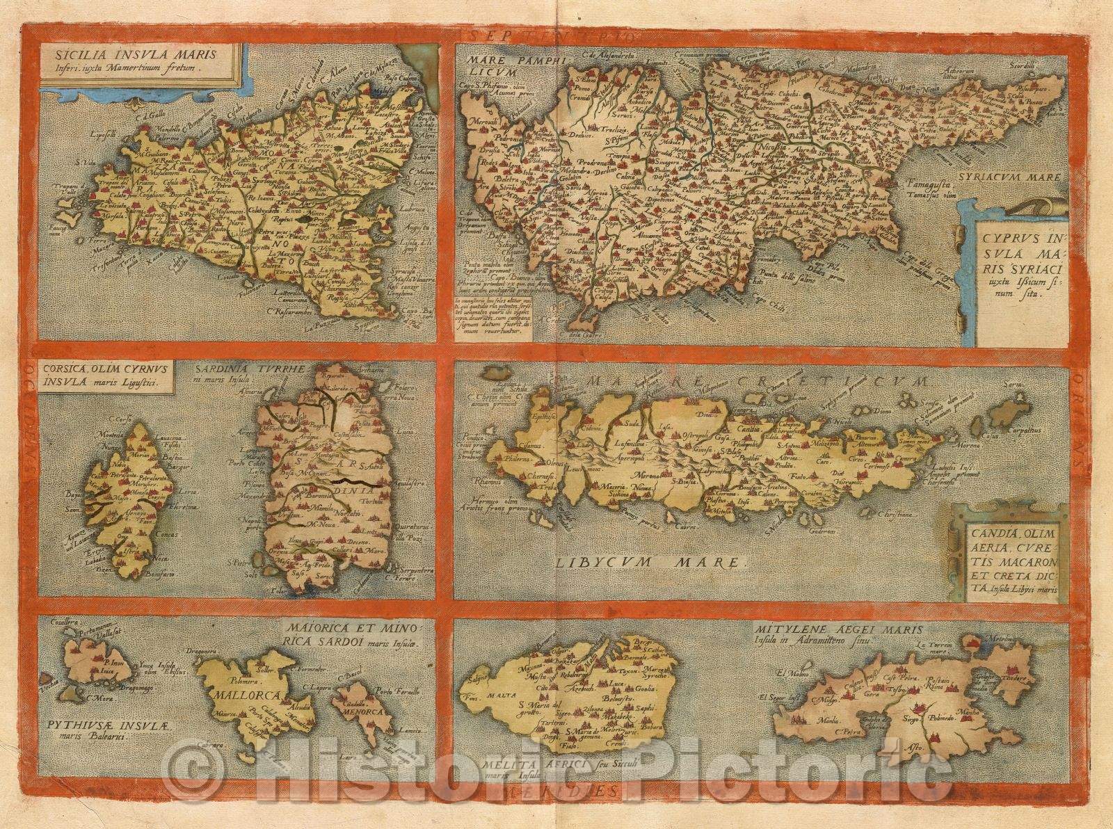 Historic Map : Sicilia insula maris inferi. iuxta Mamertinum fretum., 1578 , Vintage Wall Art