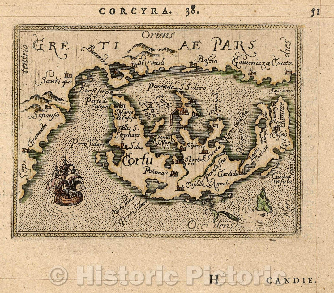 Historic Map : Corfu, 1579 , Vintage Wall Art