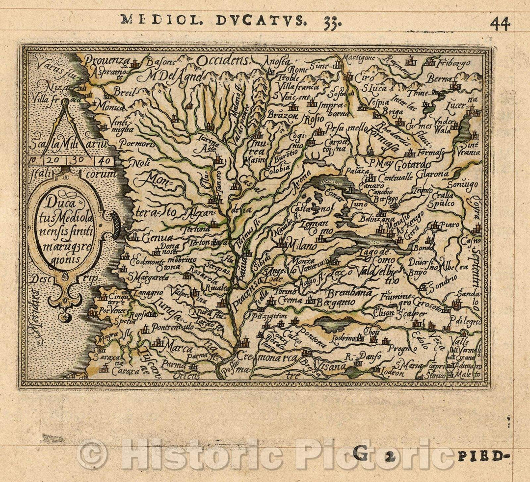 Historic Map : Ducatus Mediolanensis finiti marusque regionis, 1579 , Vintage Wall Art