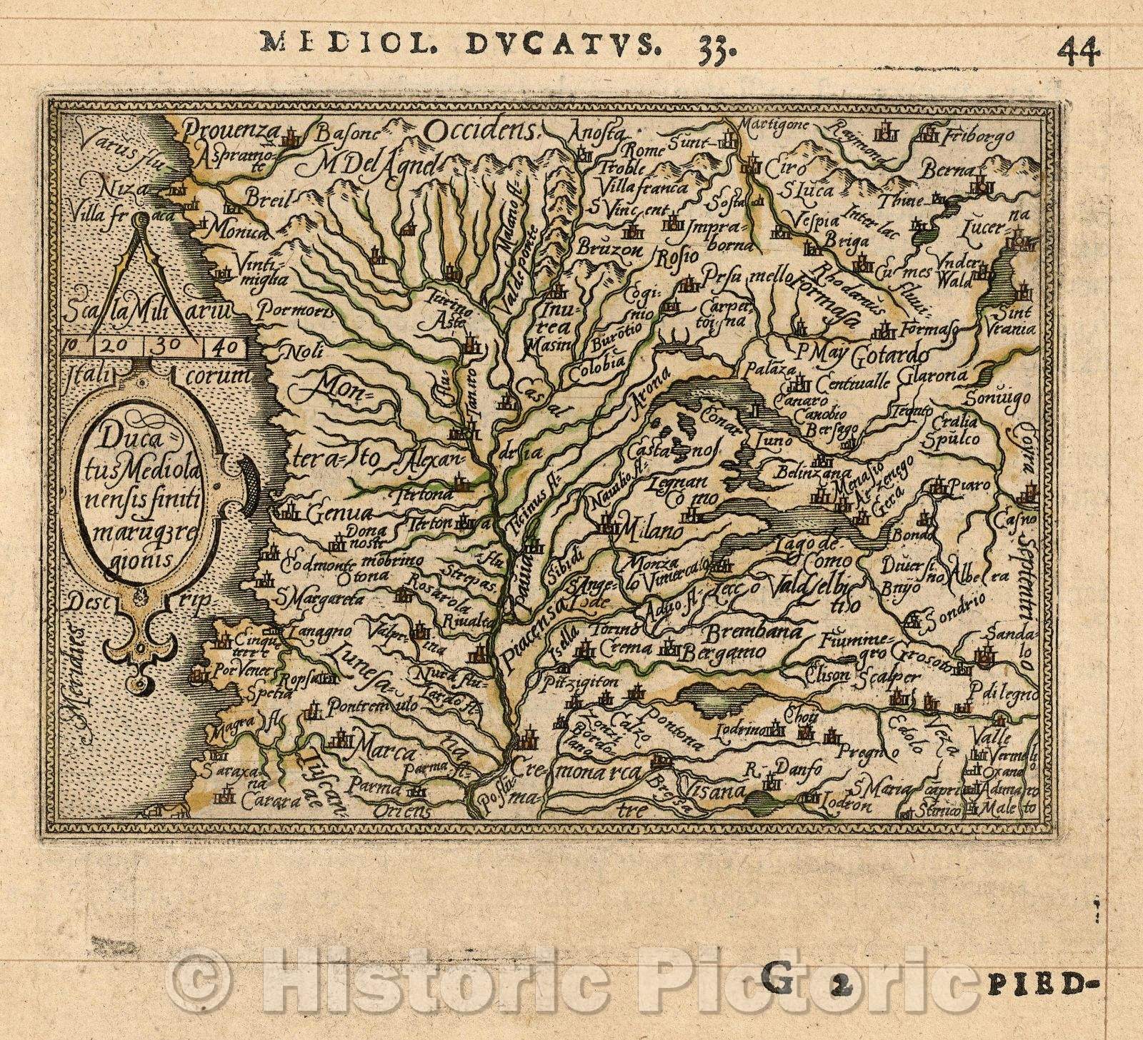 Historic Map : Ducatus Mediolanensis finiti marusque regionis, 1579 , Vintage Wall Art