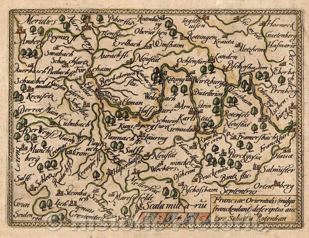 Historic Map : Franciae Orientalis vulgo franckenlant descriptio auctore Sebast:a Rotenhan, 1579 , Vintage Wall Art , v2