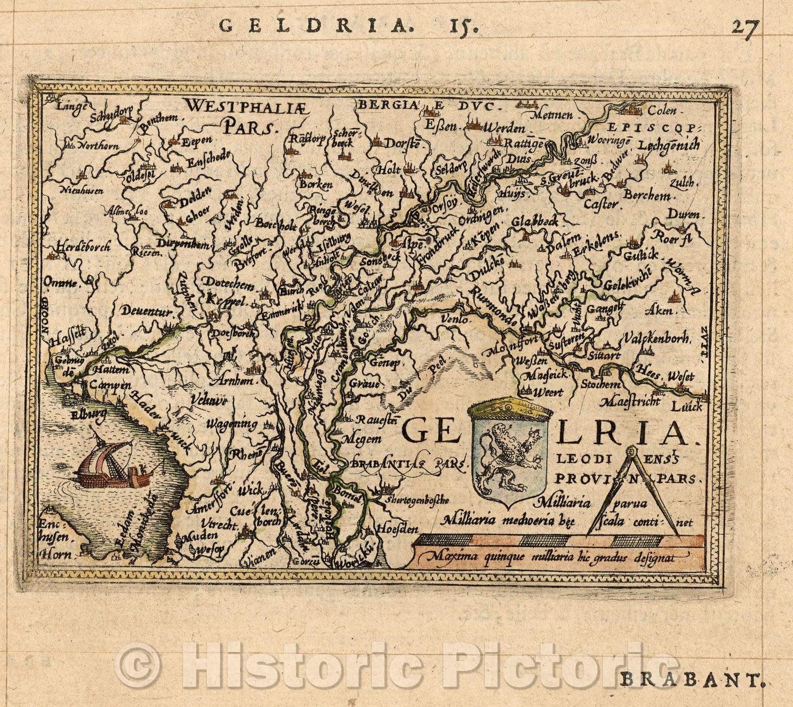 Historic Map : Gelria. leodiensis provin pars., 1579 , Vintage Wall Art