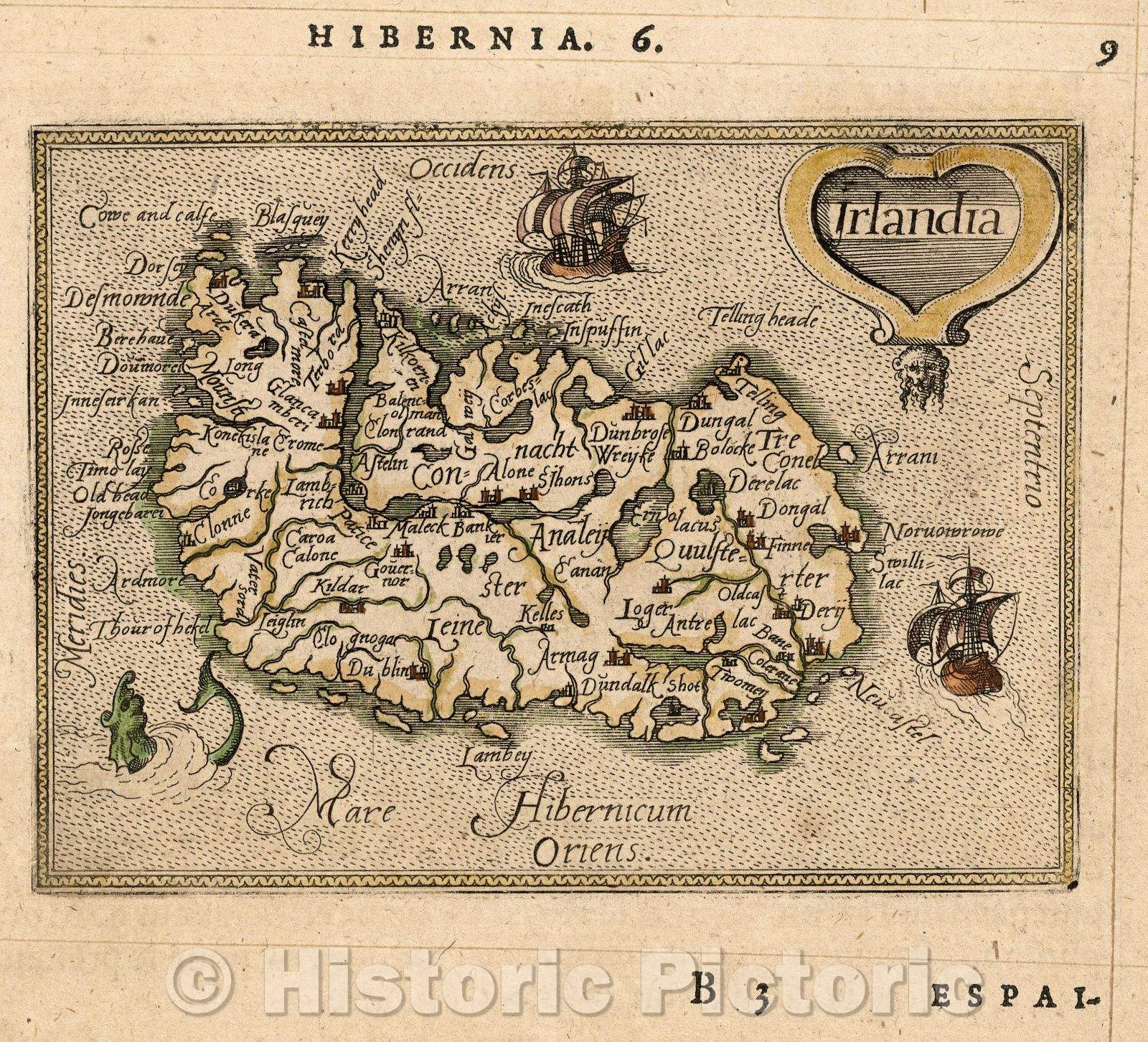 Historic Map : Irlandia, 1579 , Vintage Wall Art