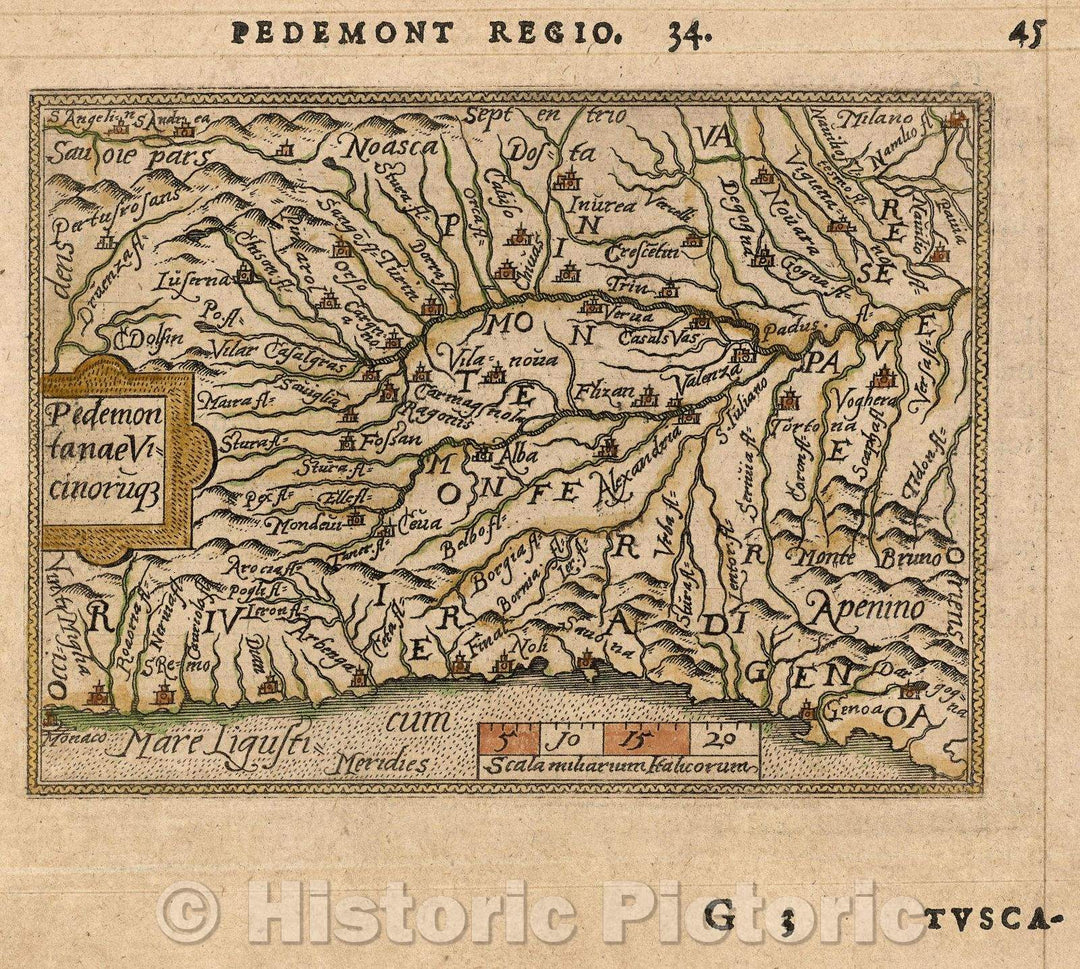 Historic Map : Pedemontanae Vicinorusque, 1579 , Vintage Wall Art