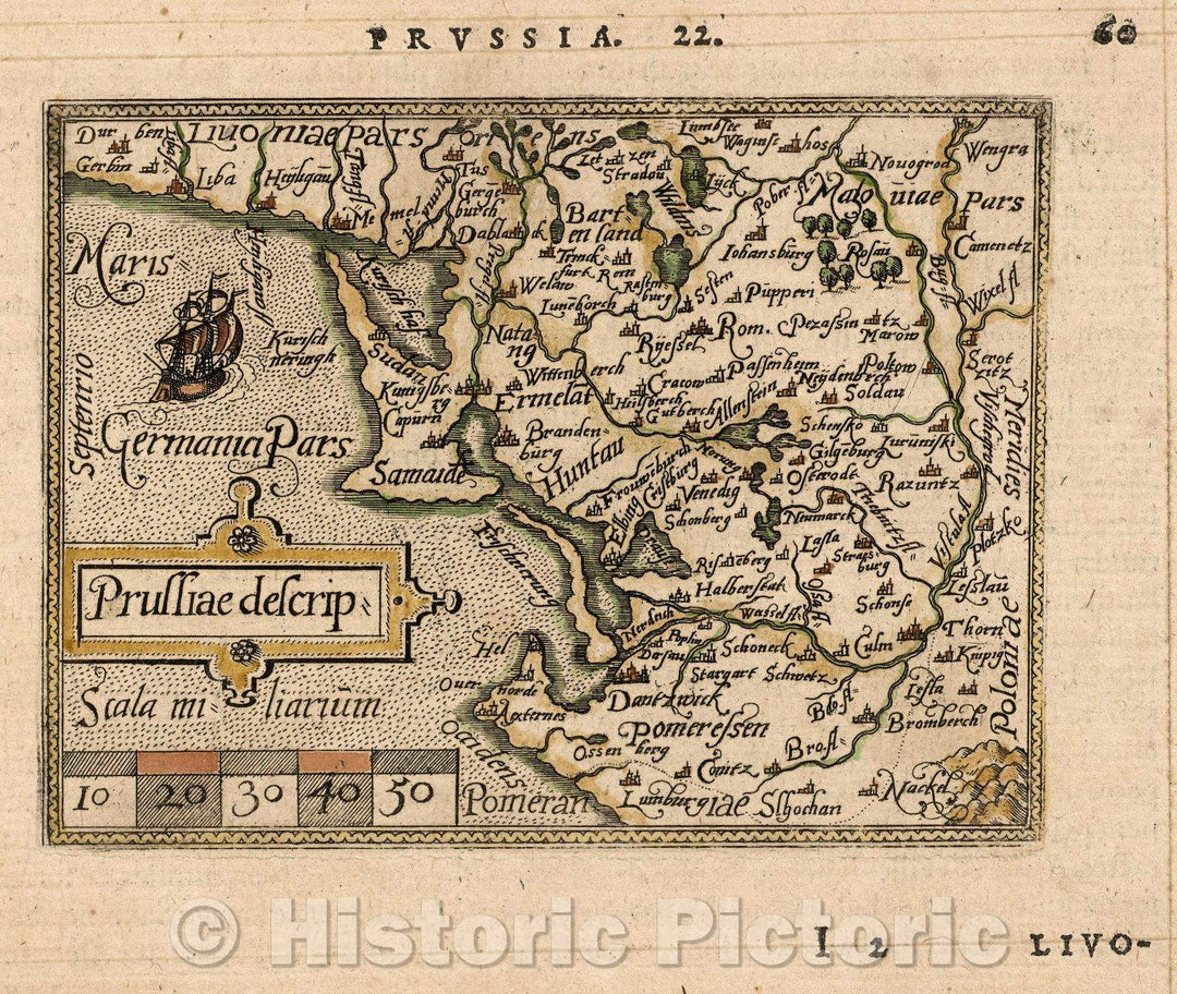 Historic Map : Prussiae descrip:, 1579 , Vintage Wall Art