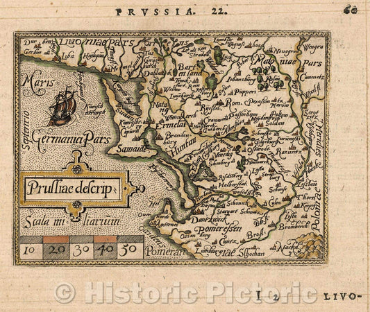 Historic Map : Prussiae descrip:, 1579 , Vintage Wall Art
