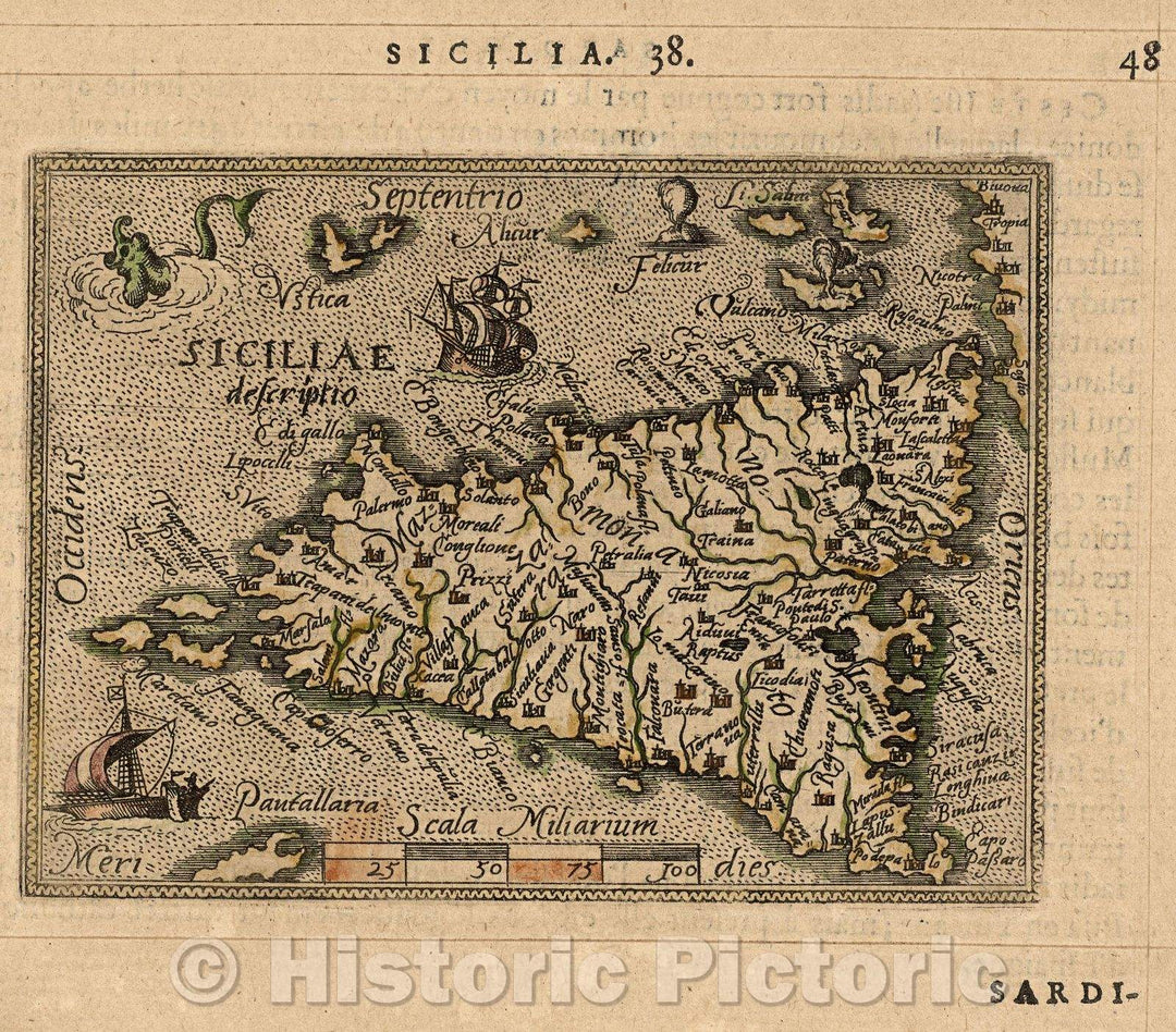 Historic Map : Siciliae descriptio, 1579 , Vintage Wall Art