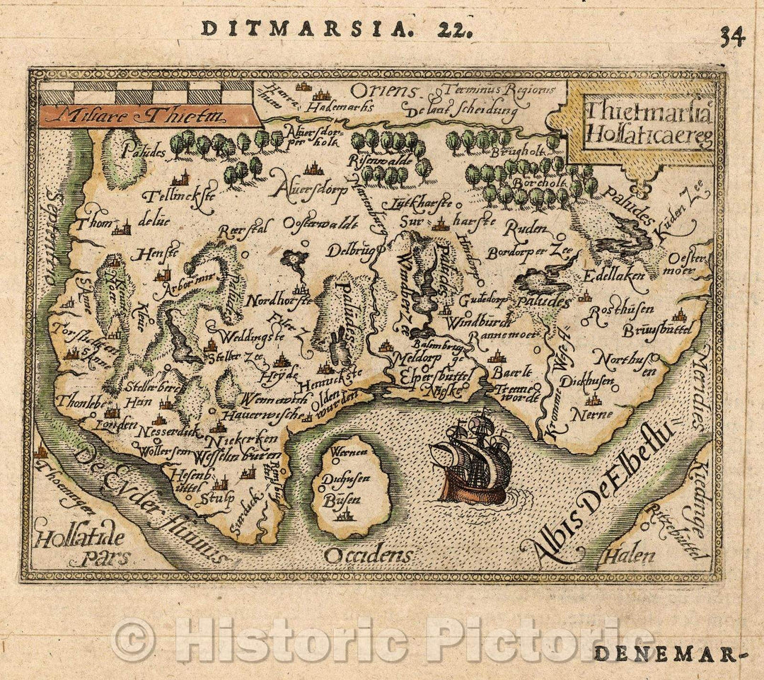 Historic Map : Thietmarsiae Holsaticaereg, 1579 , Vintage Wall Art