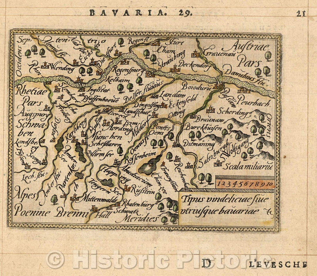 Historic Map : Tipus vindeliciae sive utriusque bavariae, 1579 , Vintage Wall Art