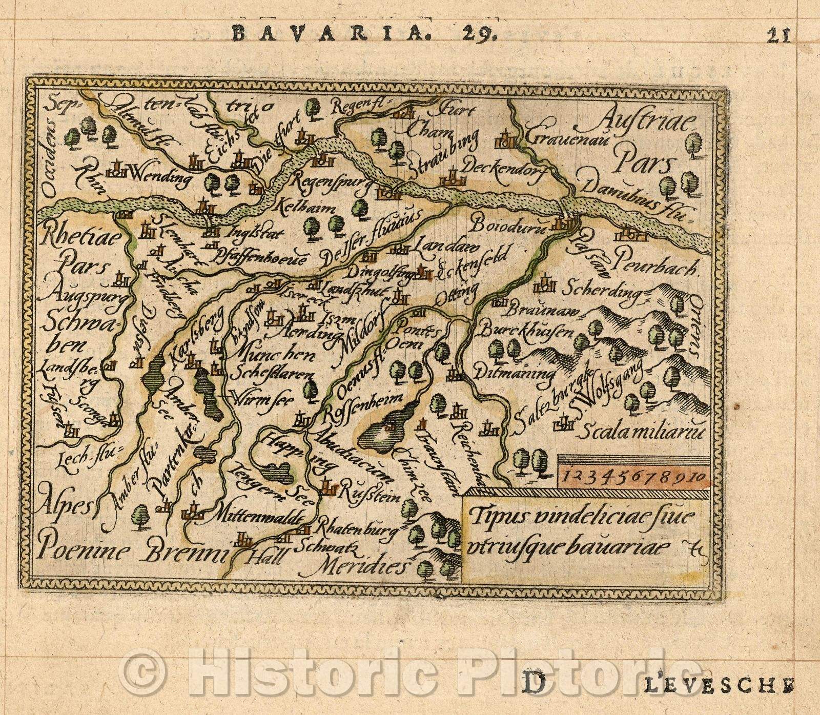 Historic Map : Tipus vindeliciae sive utriusque bavariae, 1579 , Vintage Wall Art