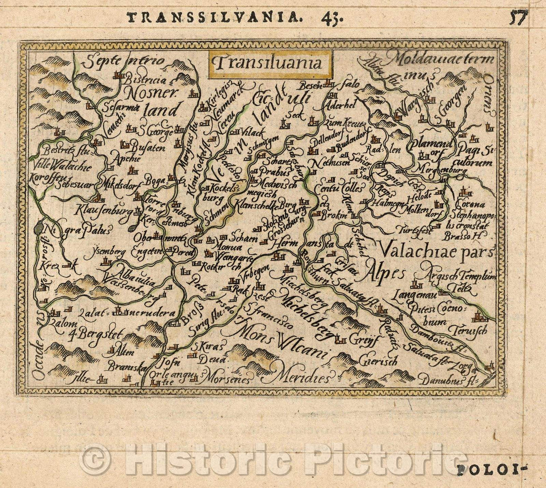 Historic Map : Transilvania, 1579 , Vintage Wall Art