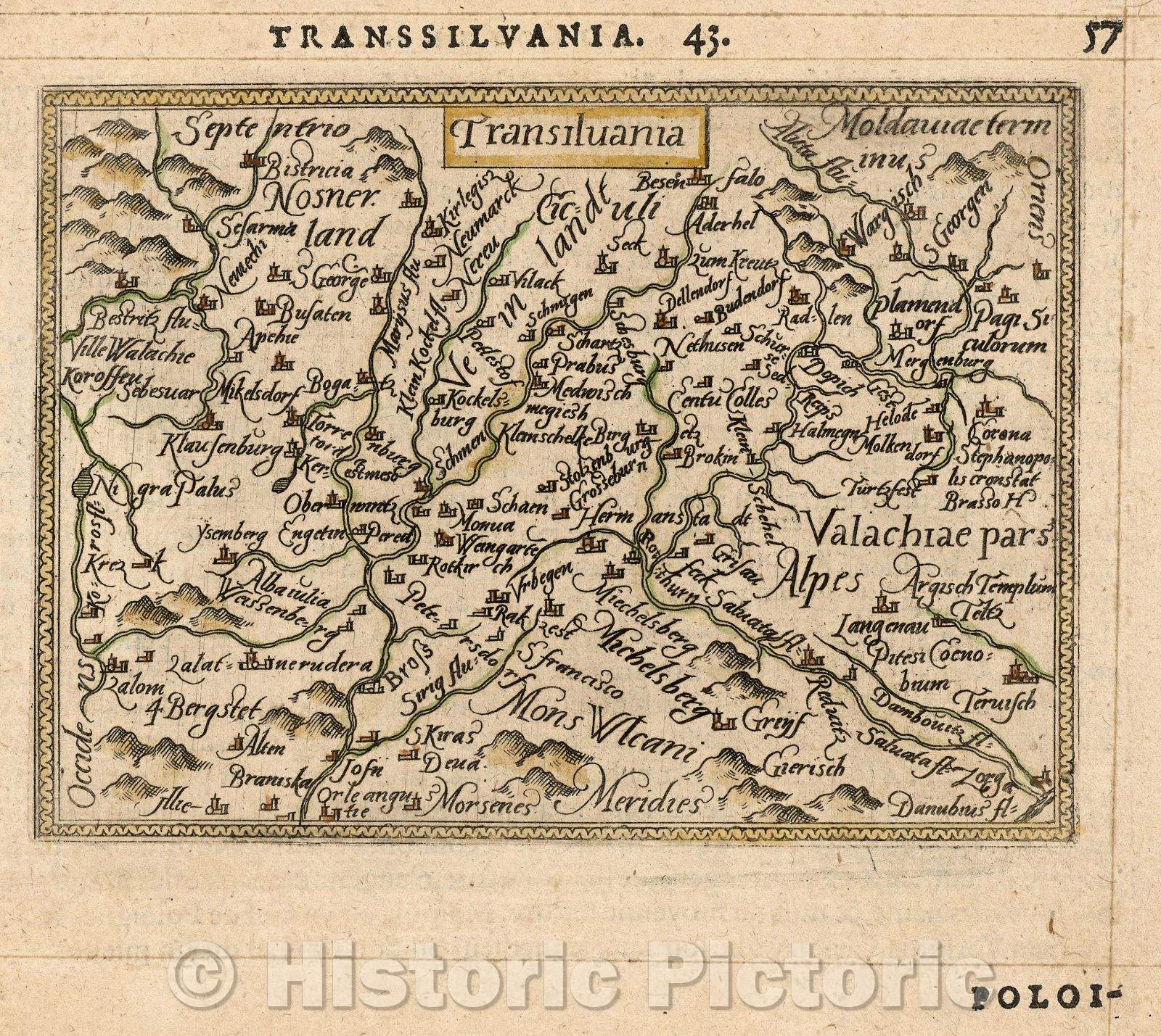 Historic Map : Transilvania, 1579 , Vintage Wall Art