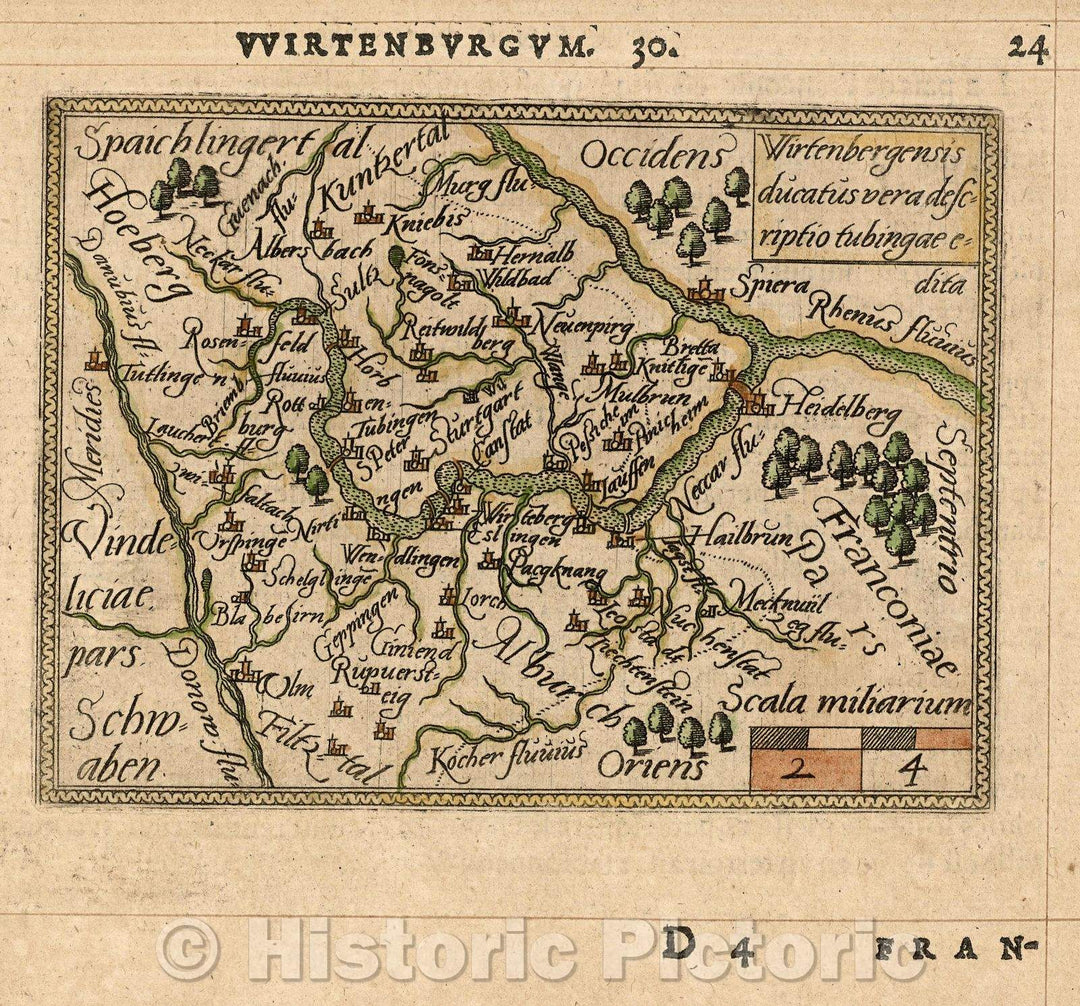 Historic Map : Wirtenbergensis ducatus vera descriptio tubingae edita, 1579 , Vintage Wall Art