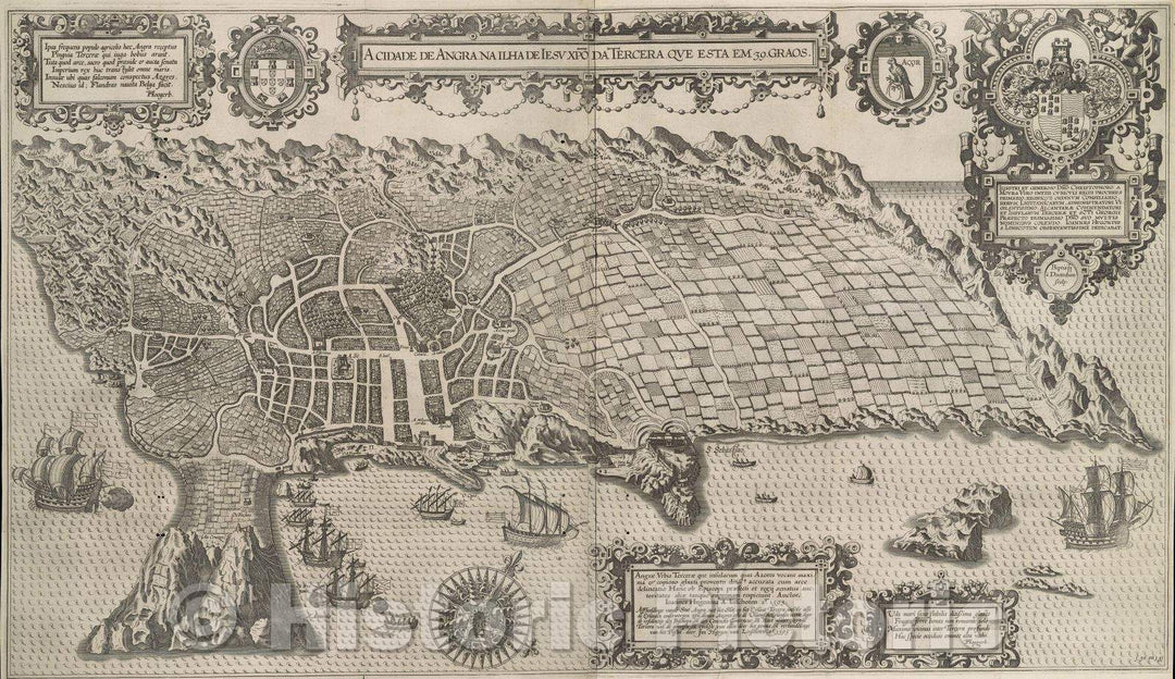 Historic Map : A cidade de Angra na ilha de Jesu Xpo da Tercera. Que esta em 39. graos., 1605 , Vintage Wall Art