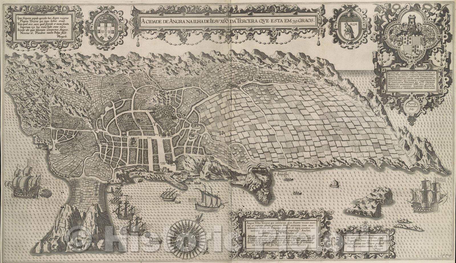 Historic Map : A cidade de Angra na ilha de Jesu Xpo da Tercera. Que esta em 39. graos., 1605 , Vintage Wall Art