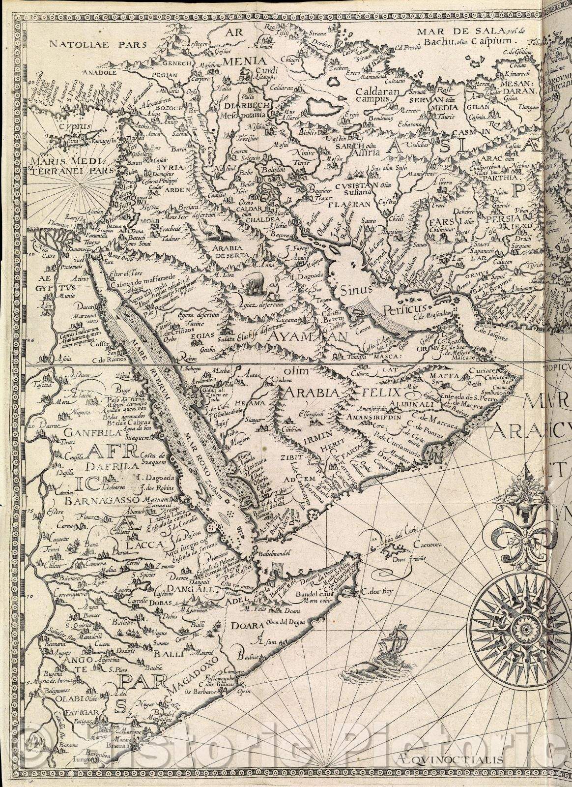 Historic Map : Mare Arabicum et Indicum Afbeeldinge der custen van Abex, der engte van Mecha, anders ghenaempt de Roode Zee, item de custen van Arabien, Ormus, Perse, 1605 , Vintage Wall Art
