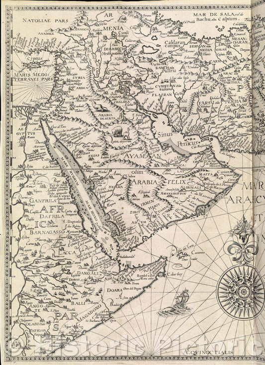 Historic Map : Mare Arabicum et Indicum Afbeeldinge der custen van Abex, der engte van Mecha, anders ghenaempt de Roode Zee, item de custen van Arabien, Ormus, Perse, 1605 , Vintage Wall Art