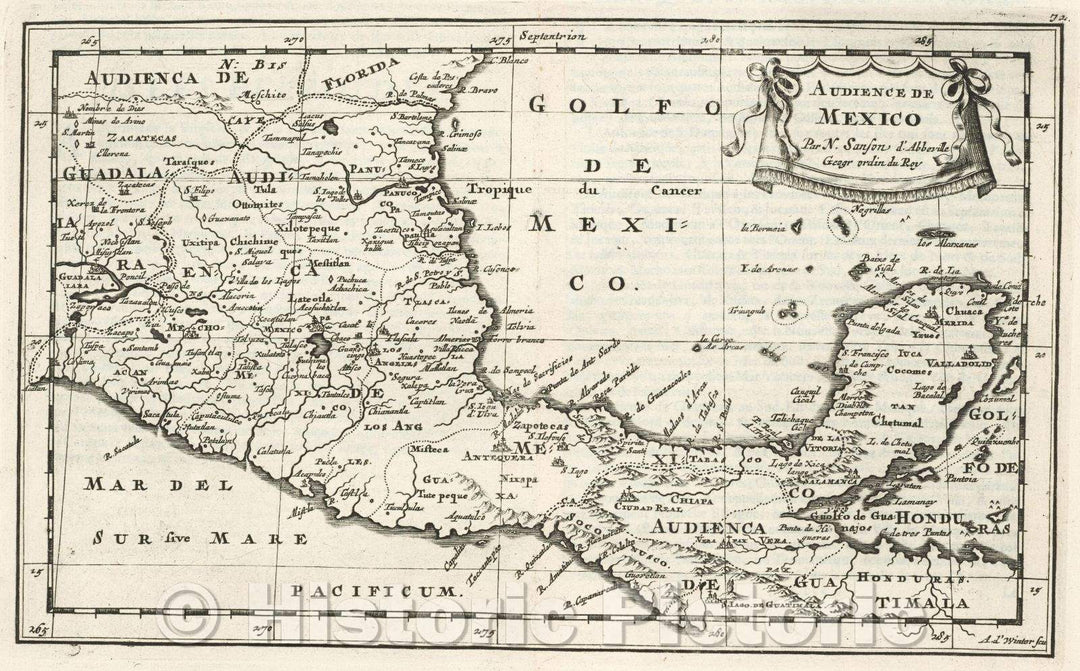 Historic Map : Audience de Mexico Par N. Sanson d'Abbeville Geogr ordin du Roy, 1683 , Vintage Wall Art