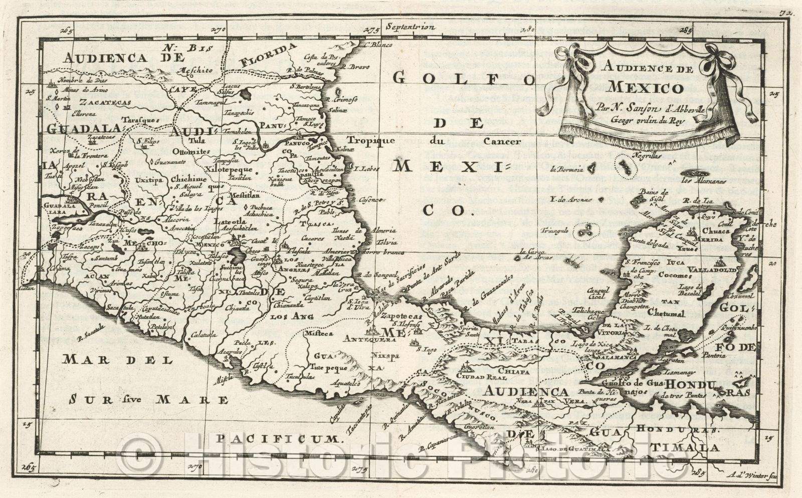 Historic Map : Audience de Mexico Par N. Sanson d'Abbeville Geogr ordin du Roy, 1683 , Vintage Wall Art