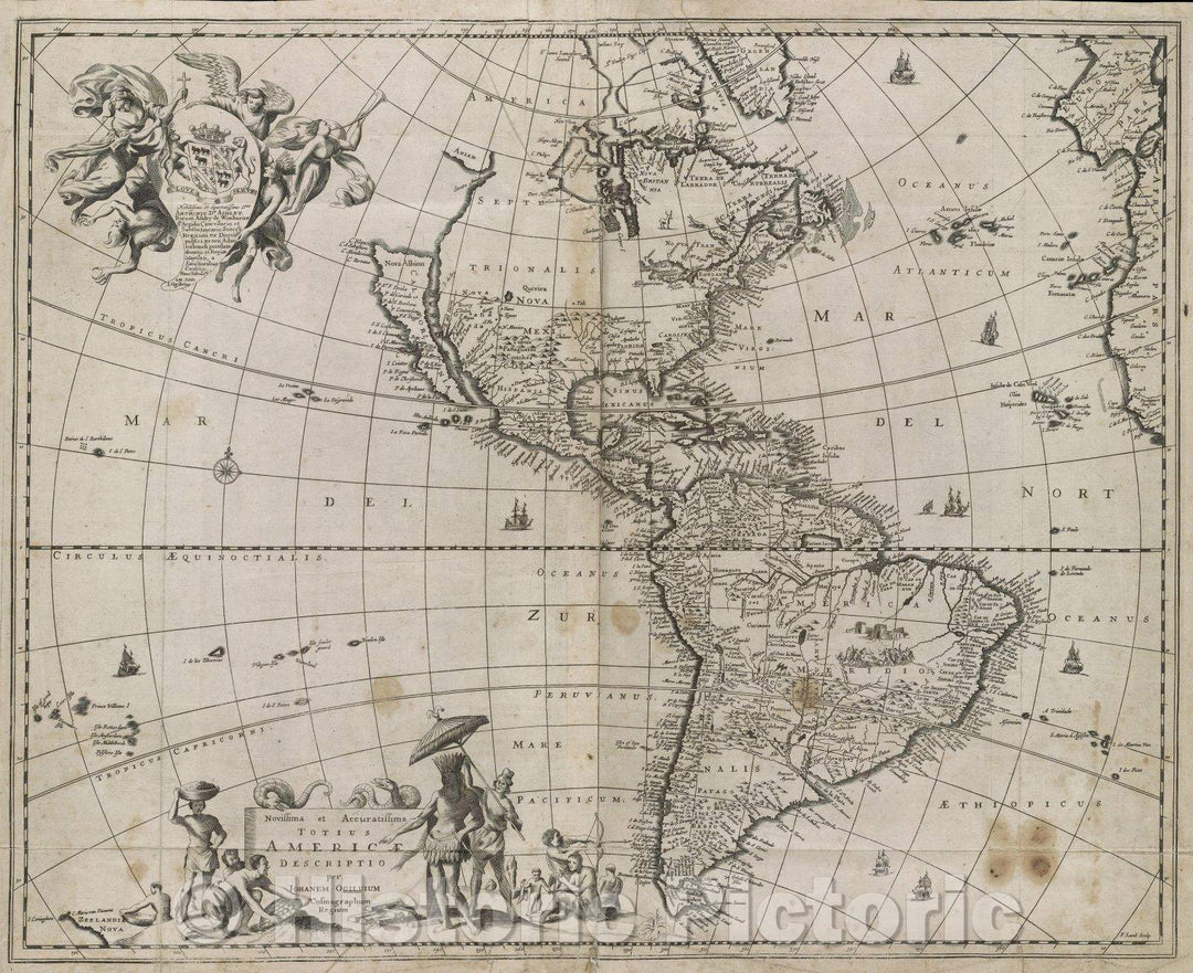 Historic Map : Novissima et Accuratissima Totius Americae Descriptio per Johanem Ogiluium cosmographum regium, 1671 , Vintage Wall Art