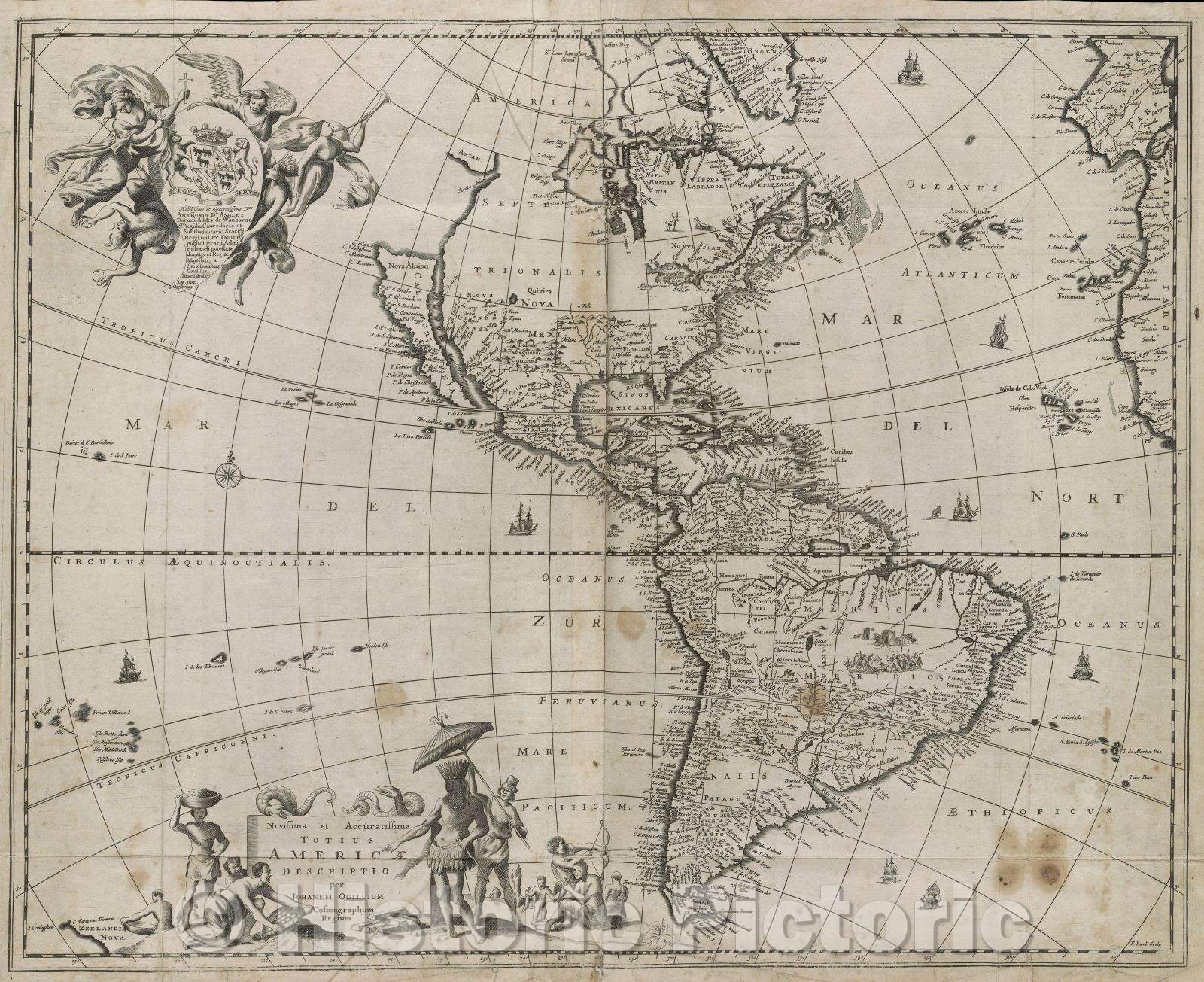 Historic Map : Novissima et Accuratissima Totius Americae Descriptio per Johanem Ogiluium cosmographum regium, 1671 , Vintage Wall Art
