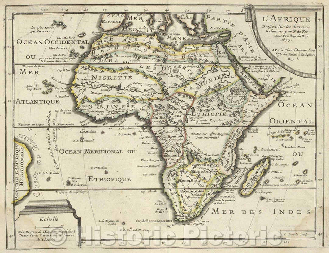 Historic Map : L'Afrique dressez sur les dernieres relations, 1693 , Vintage Wall Art