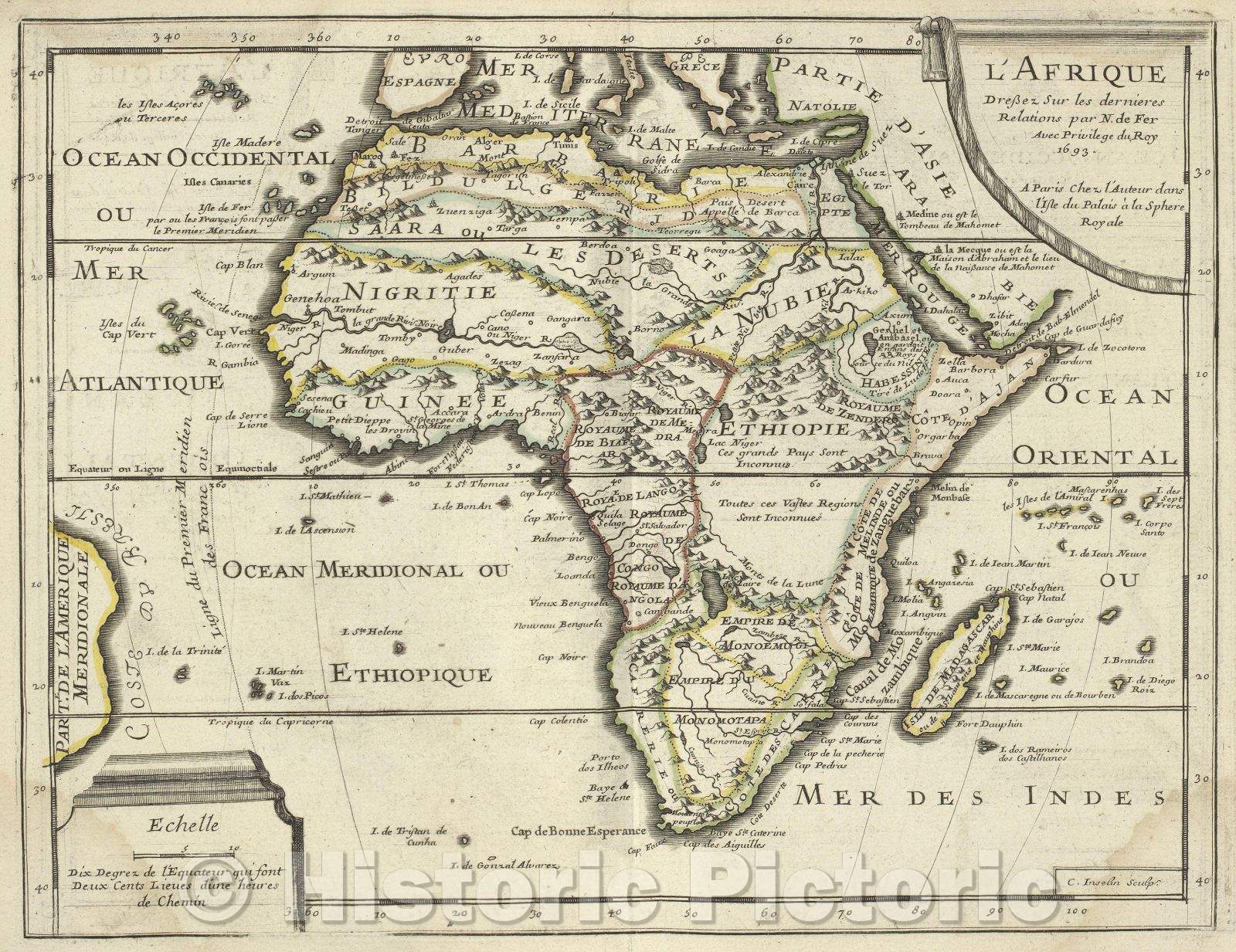 Historic Map : L'Afrique dressez sur les dernieres relations, 1693 , Vintage Wall Art