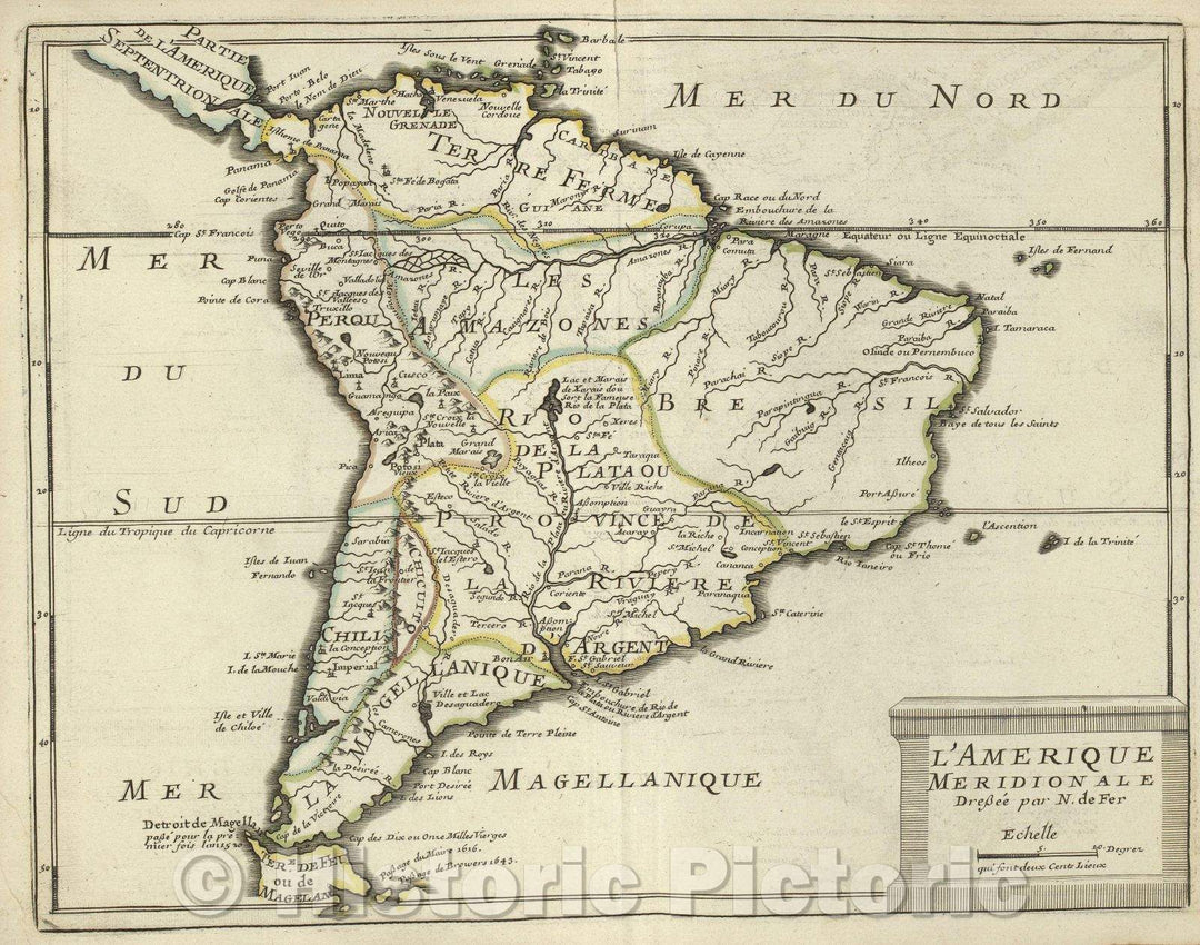 Historic Map : L'Amerique Meridionale, 1643 , Vintage Wall Art