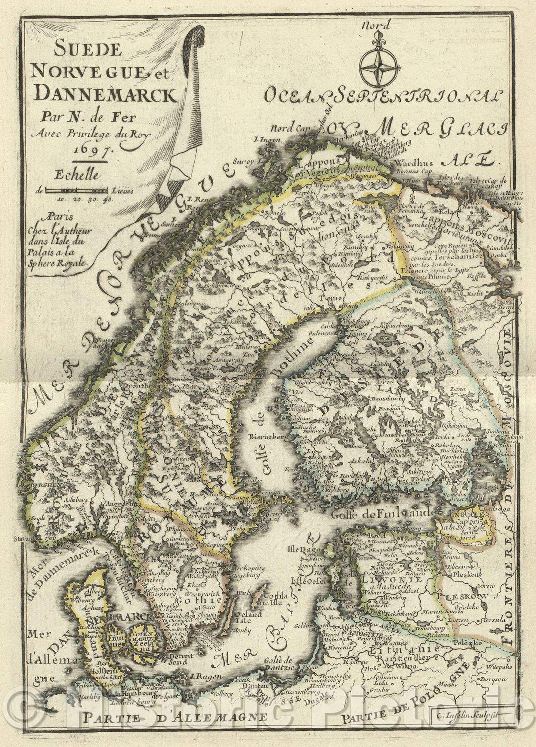 Historic Map : Suede Norvegue et Dannemarck, 1697 , Vintage Wall Art