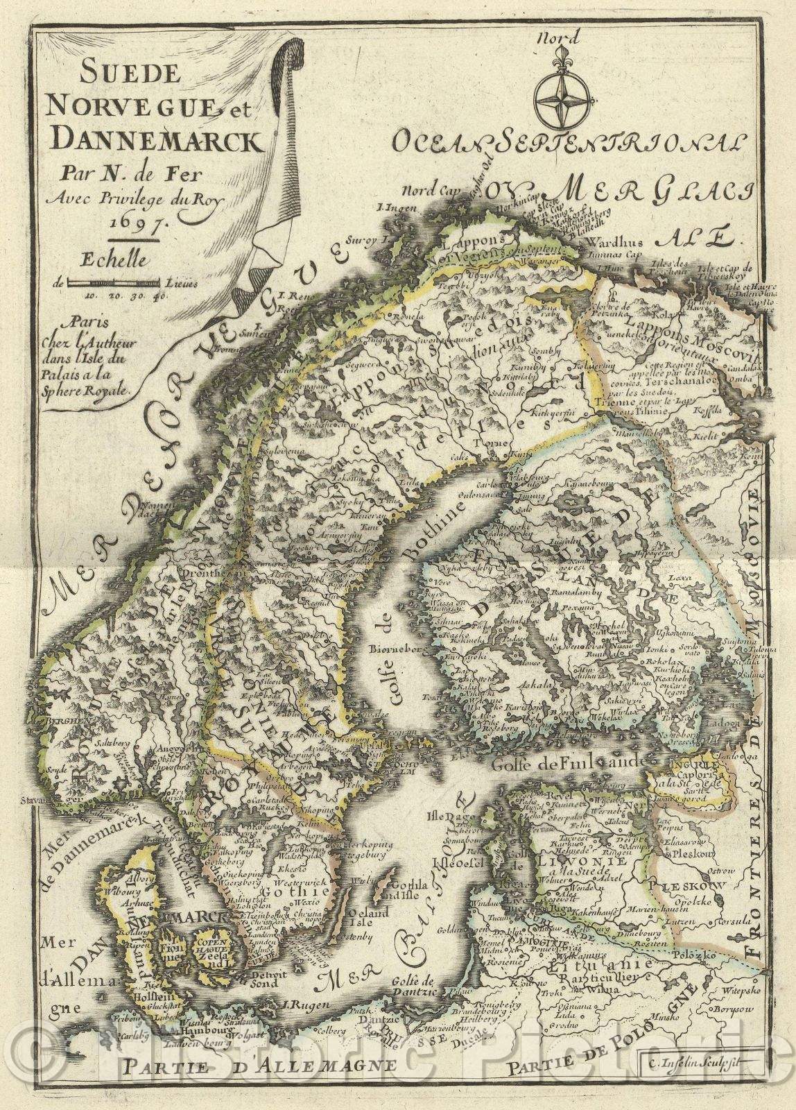 Historic Map : Suede Norvegue et Dannemarck, 1697 , Vintage Wall Art