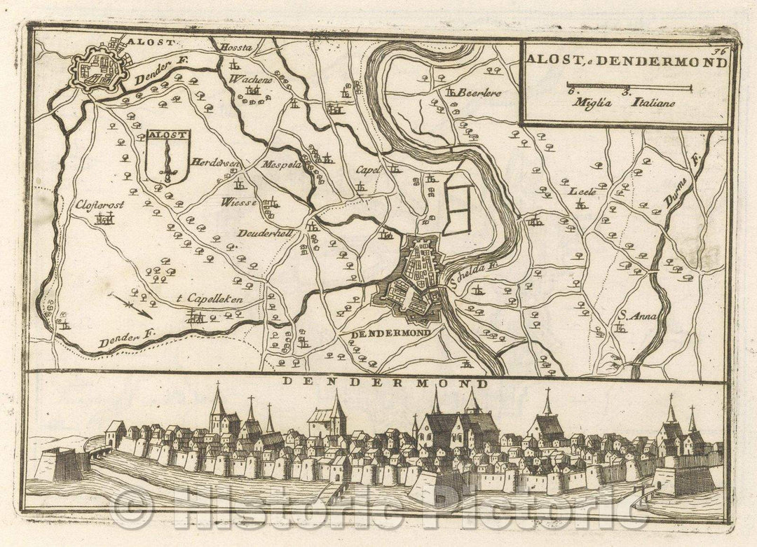 Historic Map : Theater of war, divided into 48 parts, Alost, e Dendermond, 1706 , Vintage Wall Art