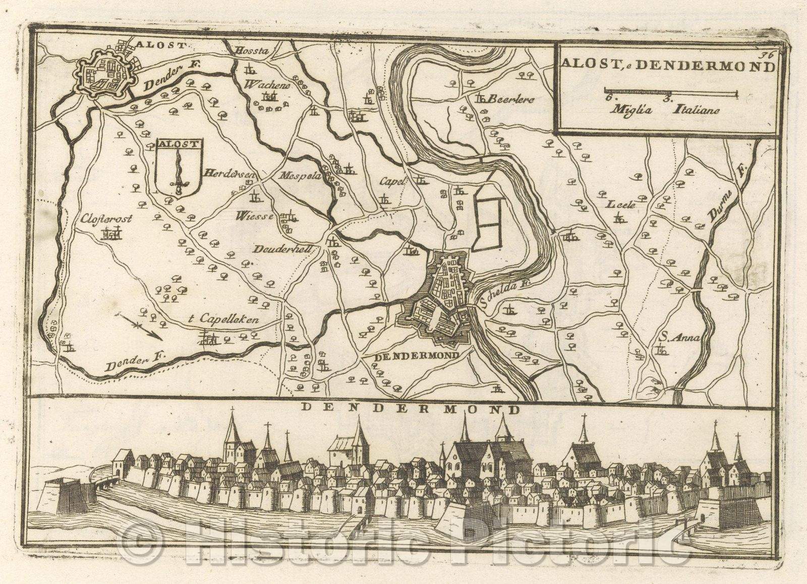 Historic Map : Theater of war, divided into 48 parts, Alost, e Dendermond, 1706 , Vintage Wall Art
