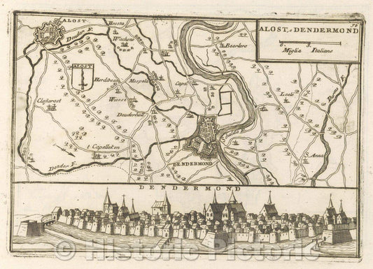 Historic Map : Theater of war, divided into 48 parts, Alost, e Dendermond, 1706 , Vintage Wall Art