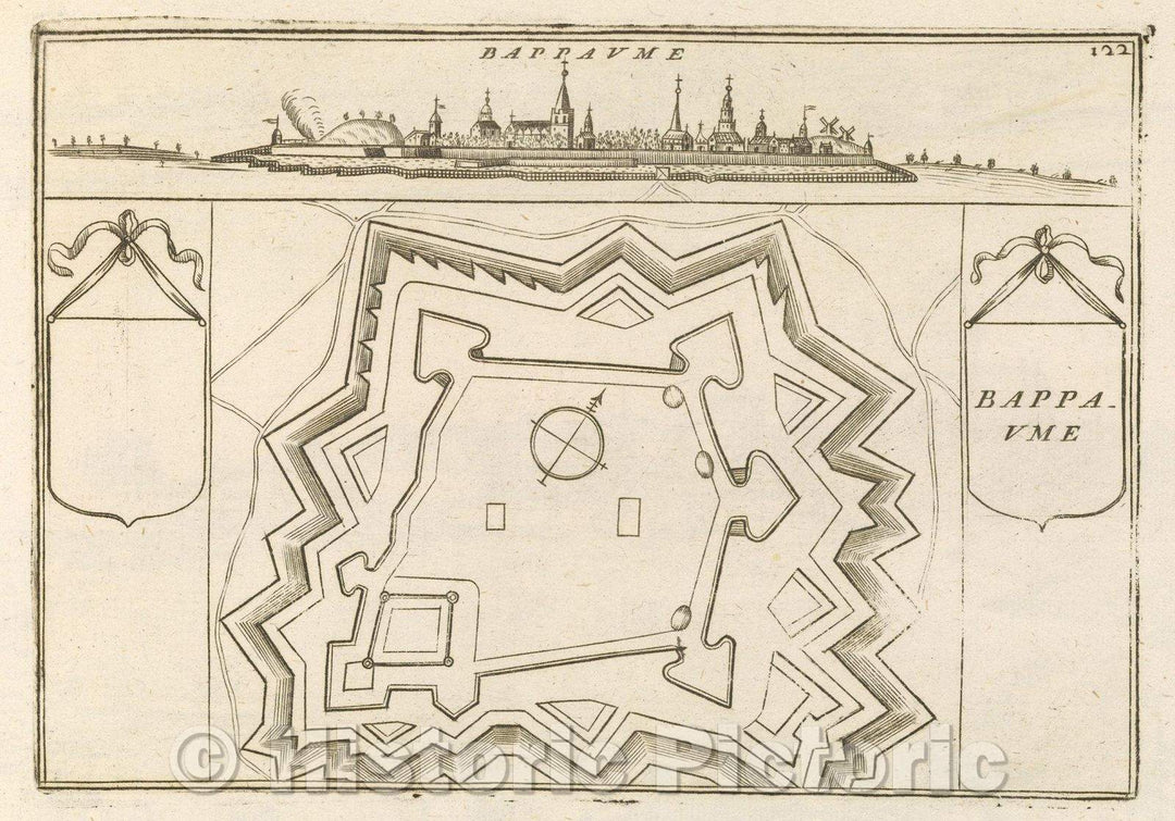 Historic Map : Theater of war, divided into 48 parts, Bappaume, 1706 , Vintage Wall Art